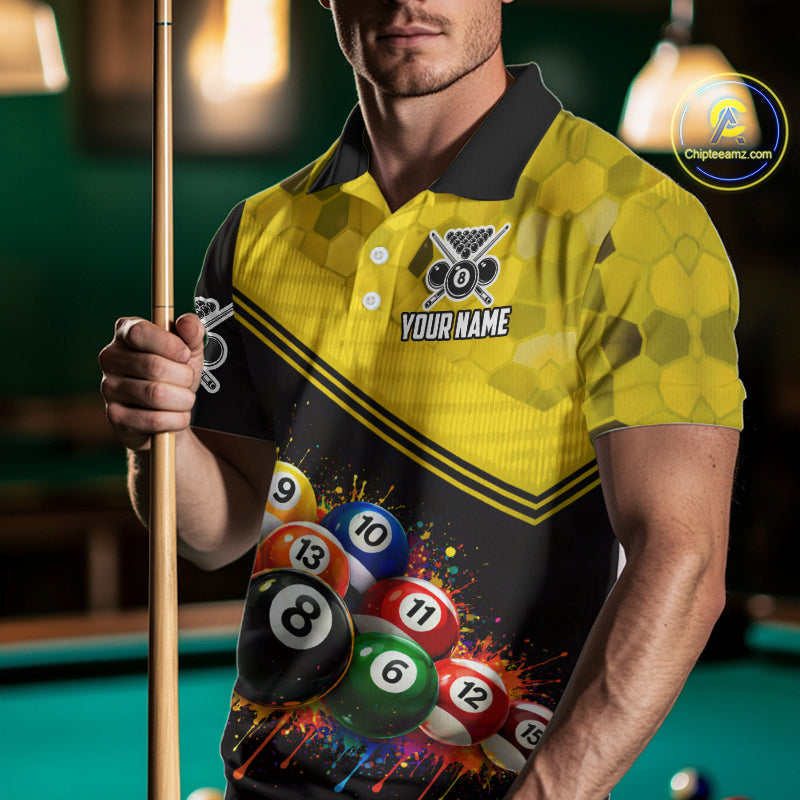 Custom Colorful Splash Ball Billiard Shirt For Men Personalized Cue Billiard Attire Gifts NYN2337