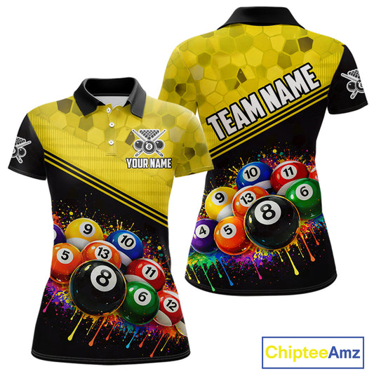 Custom Colorful Splash Ball Billiard Shirt For Women Personalized Cue Billiard Attire Gifts NYN2337