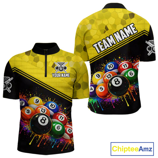 Custom Colorful Splash Ball Billiard Shirt For Men Personalized Cue Billiard Attire Gifts NYN2337
