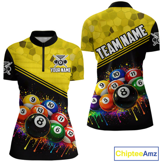 Custom Colorful Splash Ball Billiard Shirt For Women Personalized Cue Billiard Attire Gifts NYN2337