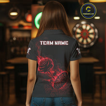 Load image into Gallery viewer, Custom Black And Red Flames Roses Dartboard Women Darts Polo Shirt, Dart Team Jerseys NYN1845