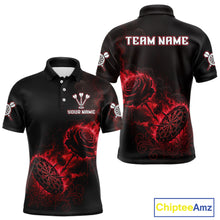 Load image into Gallery viewer, Custom Black And Red Flames Roses Dartboard Men Darts Polo Shirt, Dart Team Jerseys NYN1845
