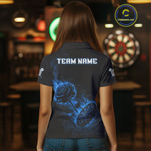 Load image into Gallery viewer, Custom Black And Blue Flames Roses Dartboard Women Darts Polo Shirt, Dart Team Jerseys NYN1846