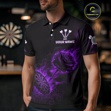 Load image into Gallery viewer, Custom Black And Purple Flames Roses Dartboard Men Darts Polo Shirt, Dart Team Jerseys NYN1847