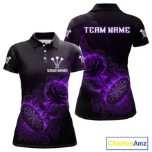 Load image into Gallery viewer, Custom Black And Purple Flames Roses Dartboard Women Darts Polo Shirt, Dart Team Jerseys NYN1847