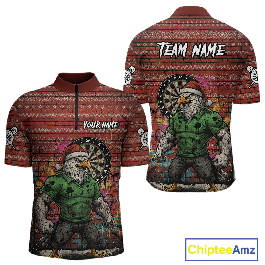 Custom Grunge Eagle Graffiti Men Darts Quarter-Zip Shirt Funny Christmas Dart Jerseys NYN1854