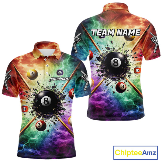 Personalized Crack Pool 8 Ball Men Billiard Team Shirt Colorful Thunder Billiard Attire NYN2368