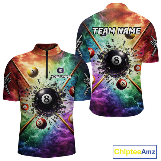 Personalized Crack Pool 8 Ball Men Billiard Team Shirt Colorful Thunder Billiard Attire NYN2368