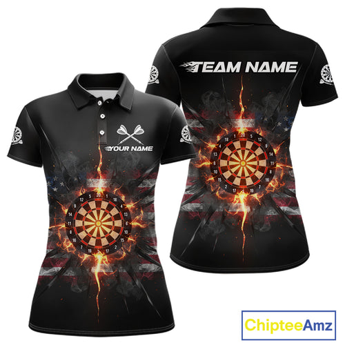 Smoke US Flag Fire Flame Dartboard Custom Women Darts Polo Shirt Patriotic Dart Jerseys NYN1859