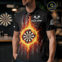 Load image into Gallery viewer, US Flag Fire Flame Cracked Dartboard Custom Men Darts Polo Shirt Patriotic Dart Jerseys NYN1860