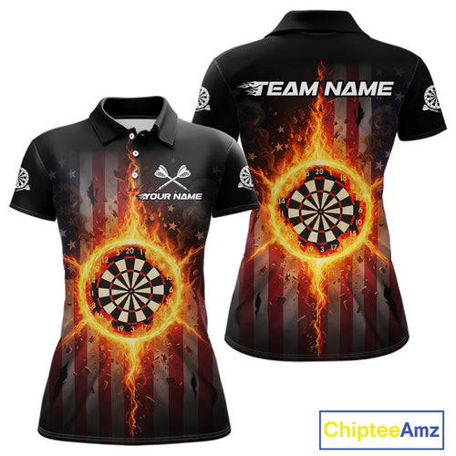 US Flag Fire Flame Cracked Dartboard Custom Women Darts Polo Shirt Patriotic Dart Jerseys NYN1860