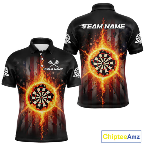 US Flag Fire Flame Cracked Dartboard Custom Men Darts Polo Shirt Patriotic Dart Jerseys NYN1860