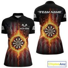 Load image into Gallery viewer, US Flag Fire Flame Cracked Dartboard Custom Women Darts Quarter-Zip Shirt Patriotic Dart Jerseys NYN1860