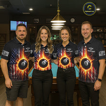 Load image into Gallery viewer, Flame 8 Ball Pool Women Billiard Polo &amp; 1/4-Zip Shirt Custom US Flag Billiard Team Jersey NYN2372