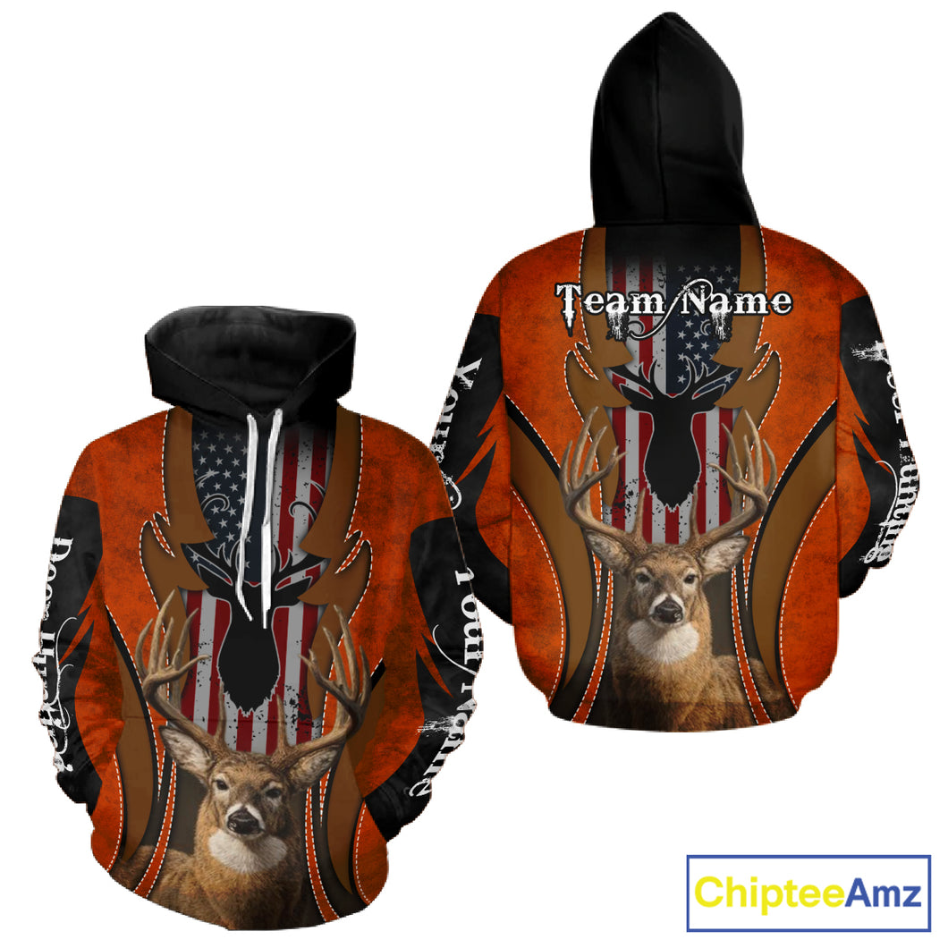 Personalized Orange US Flag Deer Hunting Shirts for Men - Custom Crew Hunting Outfit & Gifls NBT56
