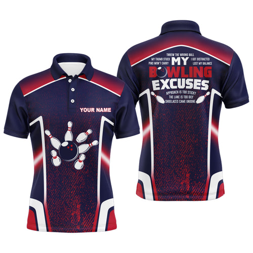 Bowling Excuses Shirt, Funny Polo Bowling Shirt for Men, Custom Name Bowling Jersey Short Sleeve NBP142