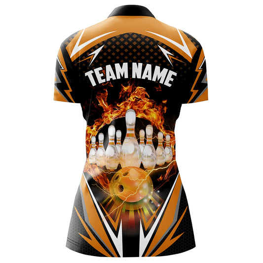 Orange Bowling Shirt Camo Bowling Shirt Customized Flame Bowling Jersey Unisex 1/4 Zip Shirt for Women QZT259