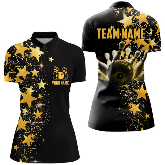 Women Quarter Zip Bowling Shirts Custom Star Bowling Team Jersey Bowlers Gift QZT459
