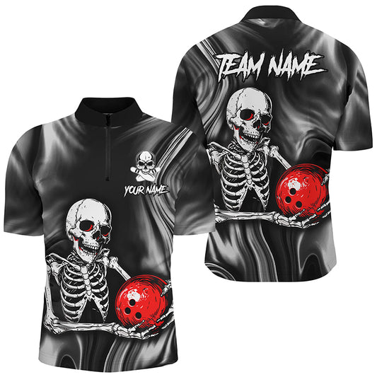 Personalized Bowling Shirt Men Skull Bowling Team Jersey Quarter-Zip Shirt for Bowler QZT418