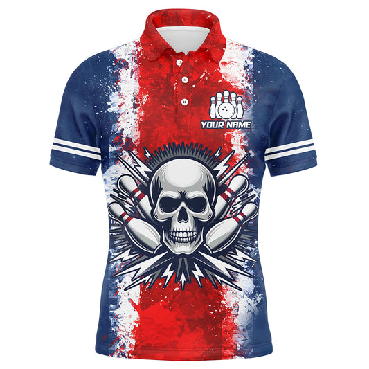 Personalized Bowling Shirt for Men Skull Bowling Jersey US Flag Bowling Polo Shirt Unisex QZT269