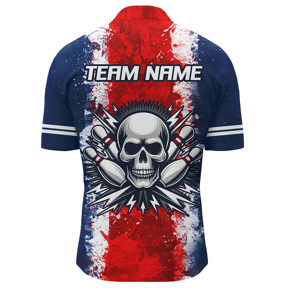Personalized Bowling Shirt for Men Skull Bowling Jersey US Flag Bowling 1/4 Zip Shirt Unisex QZT269
