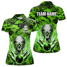 Load image into Gallery viewer, Personalized Green Flame Skull Bowling Jersey Camo Polo Bowling Team Shirt QZT670