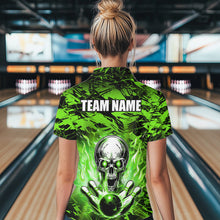 Load image into Gallery viewer, Personalized Green Flame Skull Bowling Jersey Camo Quarter-Zip Bowling Team Shirt QZT670