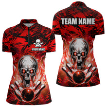 Load image into Gallery viewer, Personalized Red Flame Skull Bowling Jersey Camo Quarter-Zip Bowling Team Shirt QZT670