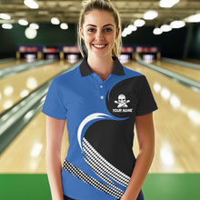 Load image into Gallery viewer, Custom Blue Skull Bowling Shirt Polo Bowling Jersey for Men Women Bowling Outfit QZT671