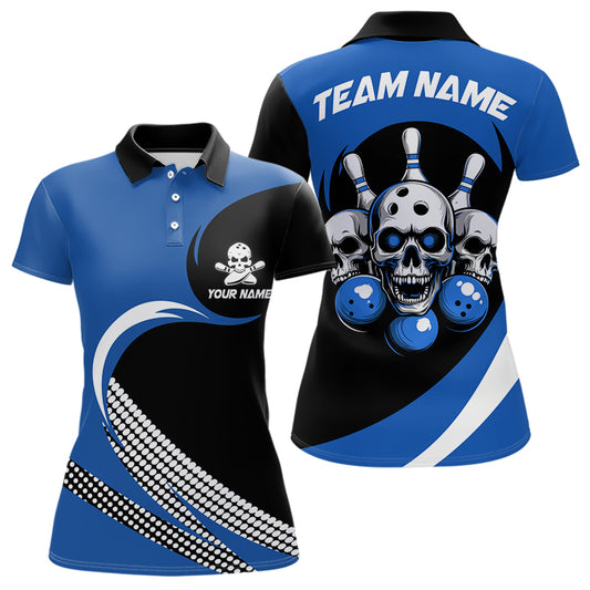 Custom Blue Skull Bowling Shirt Polo Bowling Jersey for Men Women Bowling Outfit QZT671