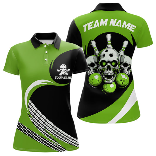 Custom Green Skull Bowling Shirt Polo Bowling Jersey for Men Women Bowling Outfit QZT671
