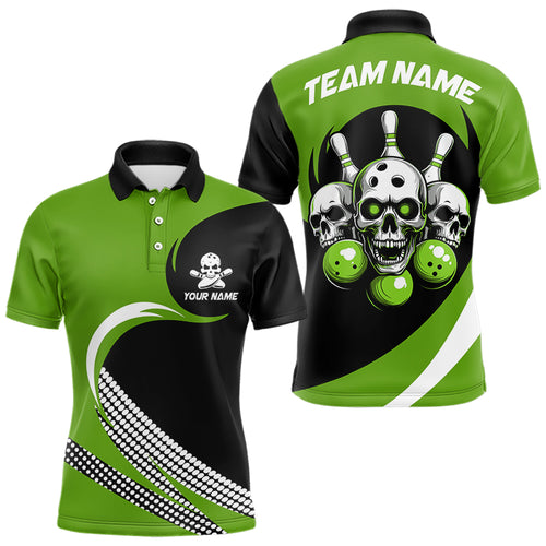 Custom Green Skull Bowling Shirt Polo Bowling Jersey for Men Women Bowling Outfit QZT671