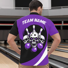 Load image into Gallery viewer, Custom Purple Skull Bowling Shirt Quarter-Zip Bowling Jersey for Men Women Bowling Outfit QZT671
