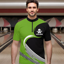 Load image into Gallery viewer, Custom Green Skull Bowling Shirt Quarter-Zip Bowling Jersey for Men Women Bowling Outfit QZT671