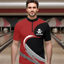 Load image into Gallery viewer, Custom Red Skull Bowling Shirt Quarter-Zip Bowling Jersey for Men Women Bowling Outfit QZT671