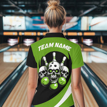 Load image into Gallery viewer, Custom Green Skull Bowling Shirt Quarter-Zip Bowling Jersey for Men Women Bowling Outfit QZT671