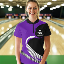 Load image into Gallery viewer, Custom Purple Skull Bowling Shirt Quarter-Zip Bowling Jersey for Men Women Bowling Outfit QZT671