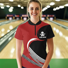 Load image into Gallery viewer, Custom Red Skull Bowling Shirt Quarter-Zip Bowling Jersey for Men Women Bowling Outfit QZT671
