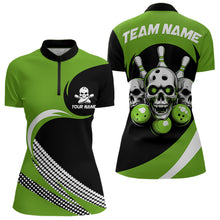 Load image into Gallery viewer, Custom Green Skull Bowling Shirt Quarter-Zip Bowling Jersey for Men Women Bowling Outfit QZT671