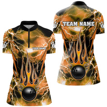 Load image into Gallery viewer, Personalized Thunder Bowling Shirt for Women Flame Bowling Team Jersey 1/4 Zip Shirt QZT277