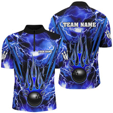 Load image into Gallery viewer, Personalized Thunder Bowling Shirt for Men Flame Bowling Team Jersey 1/4 Zip Shirt QZT277