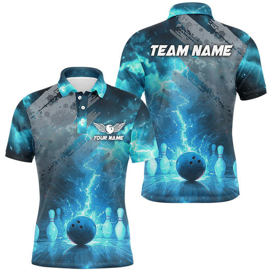 Turquoise Bowling Shirt Custom Thunder Bowling Team Jersey Polo Shirt for Men QZT476