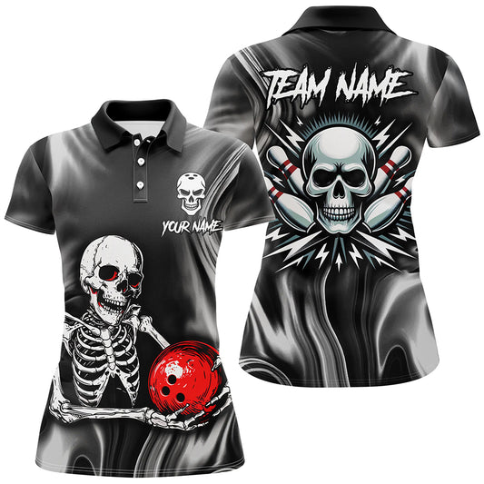 Skull Bowling Shirt Personalized Bowling Team League Skull Polo Shirt for Women QZT285