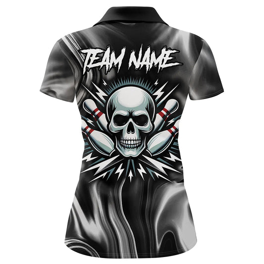Skull Bowling Shirt Personalized Bowling Team League Skull Polo Shirt for Women QZT285