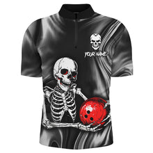 Load image into Gallery viewer, Skull Bowling Shirt Personalized Bowling Team League Skull 1/4 Zip Shirt for Men QZT285