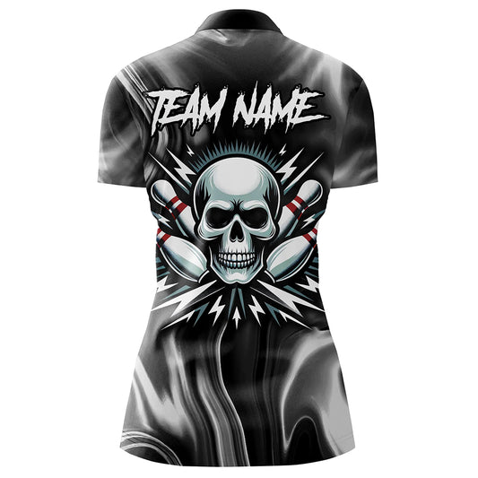 Skull Bowling Shirt Personalized Bowling Team League Skull 1/4 Zip Shirt for Women QZT285