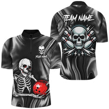Load image into Gallery viewer, Skull Bowling Shirt Personalized Bowling Team League Skull 1/4 Zip Shirt for Men QZT285