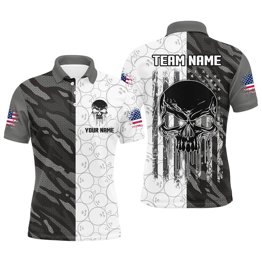 Personalized Men 3D Bowling Team Jersey Skull Bowling Polo Shirts Apparel QZT467