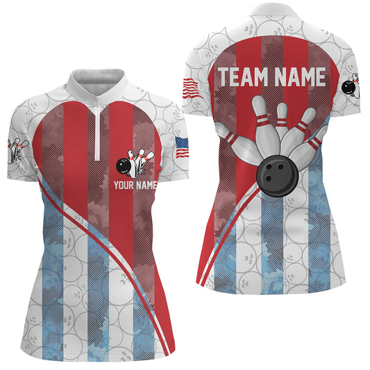 Bowling Shirt for Women Bowling Tournament Jersey Unisex 1/4 Zip Bowling Shirt QZT273