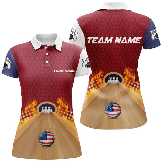 Personalized Bowling Shirt with Name Polo Bowling Jersey for Women Flame Bowling Shirt Unisex QZT286